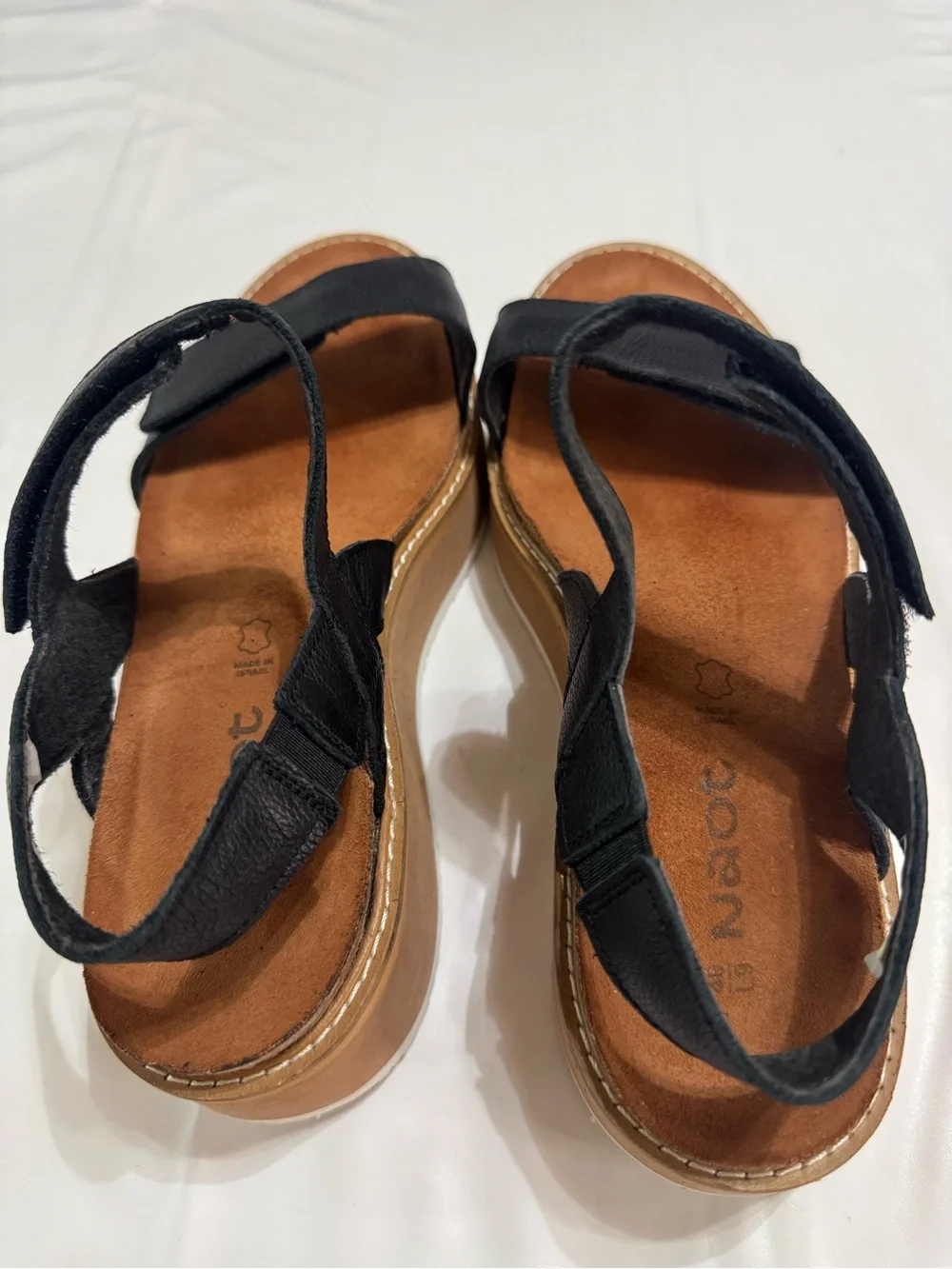 Naot Black Platform Slingback Sandals with Tan Footbed size 40/9.5